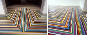 The wonderfully colorful taped floors of Jim Lambie.